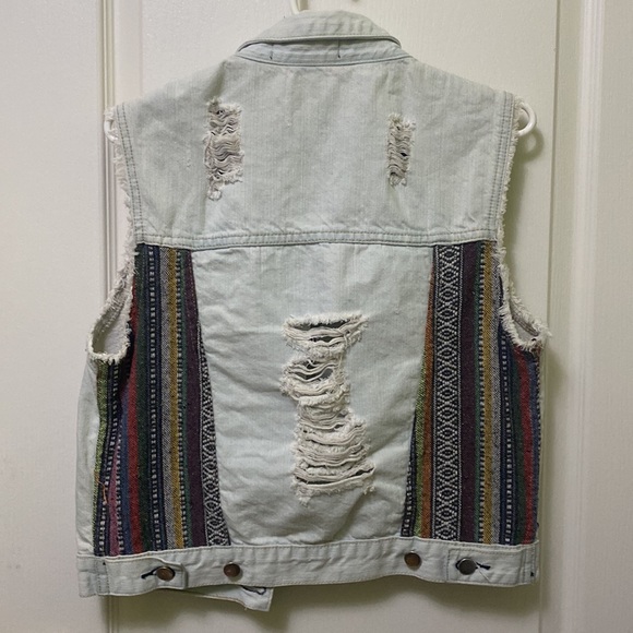 Distressed Forever 21 Jean Washed Vest with Colourful Fabric - Picture 2 of 6